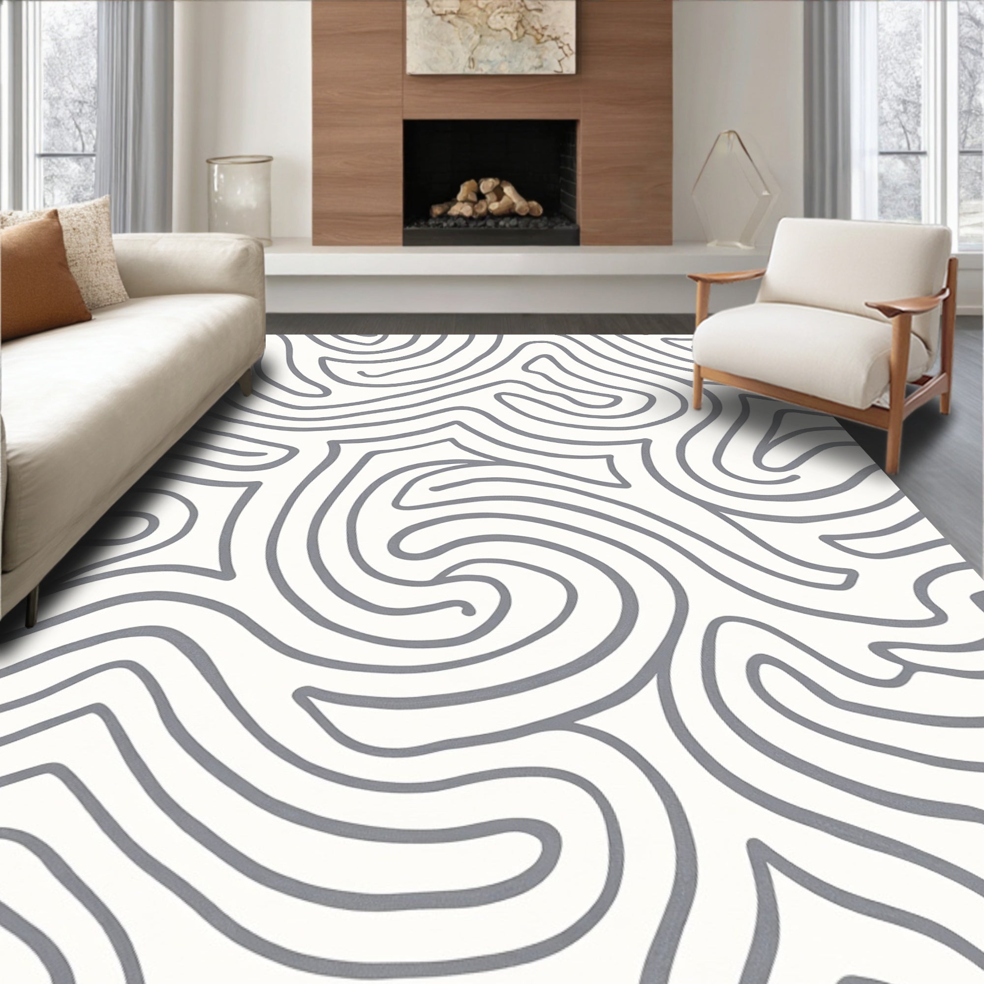 Abstract Gray Swirl Pattern Rug