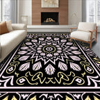 Black Floral Mandala Design Rug