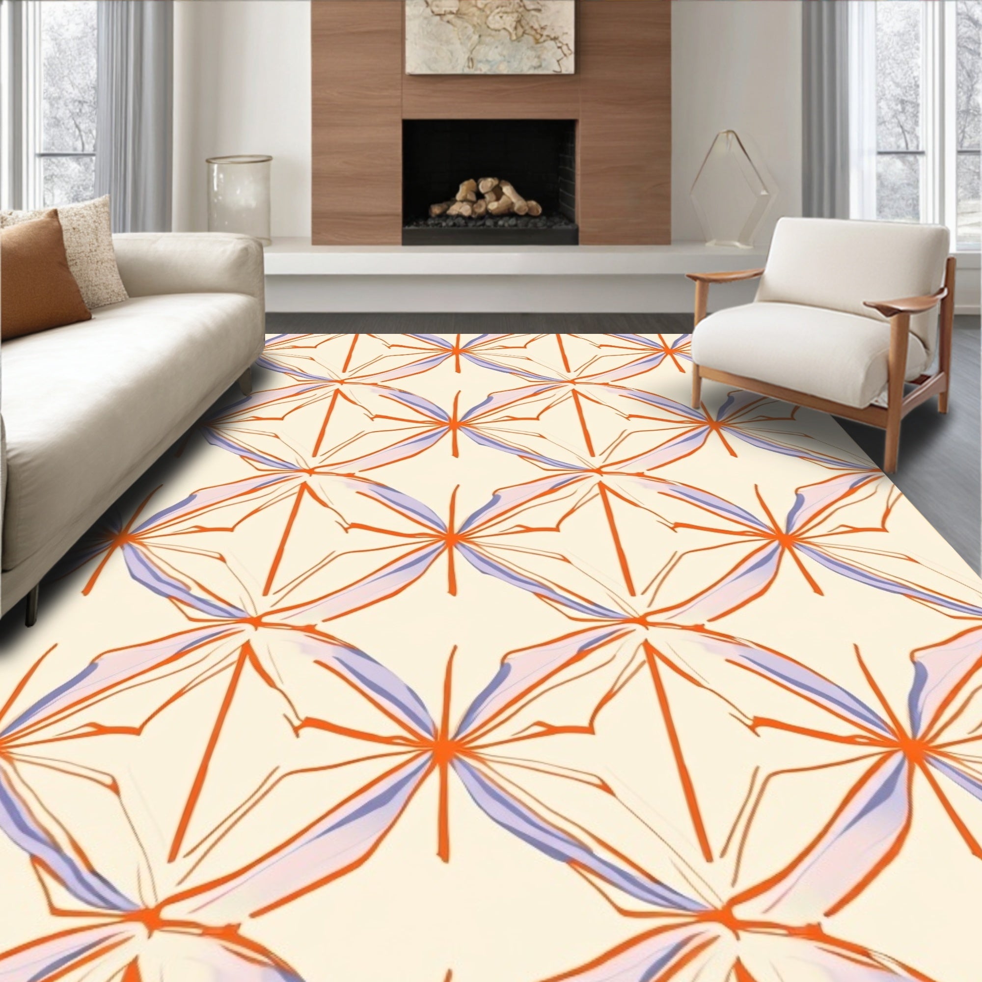 Orange Lavender Abstract Starburst Pattern Rug