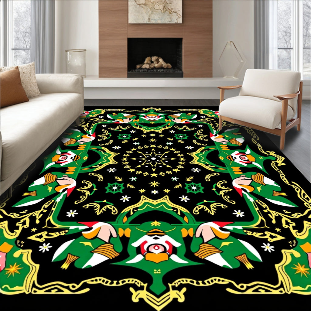 Green Floral With Yellow Accents Pattern Rug
