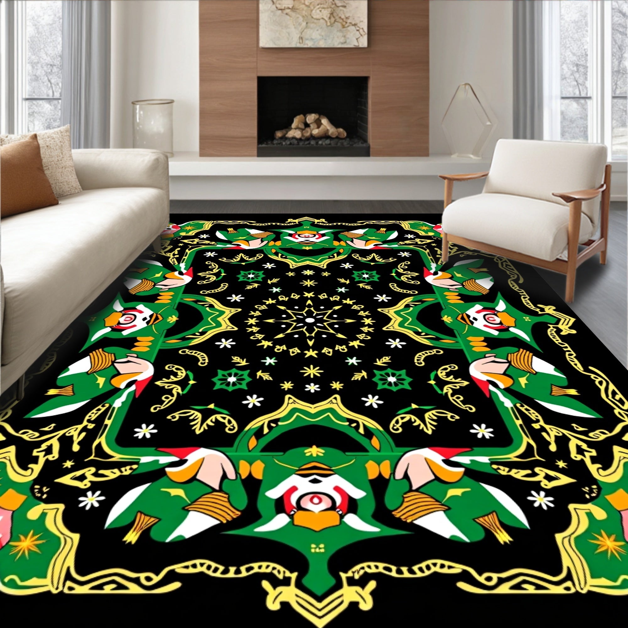 Green Floral With Yellow Accents Pattern Rug