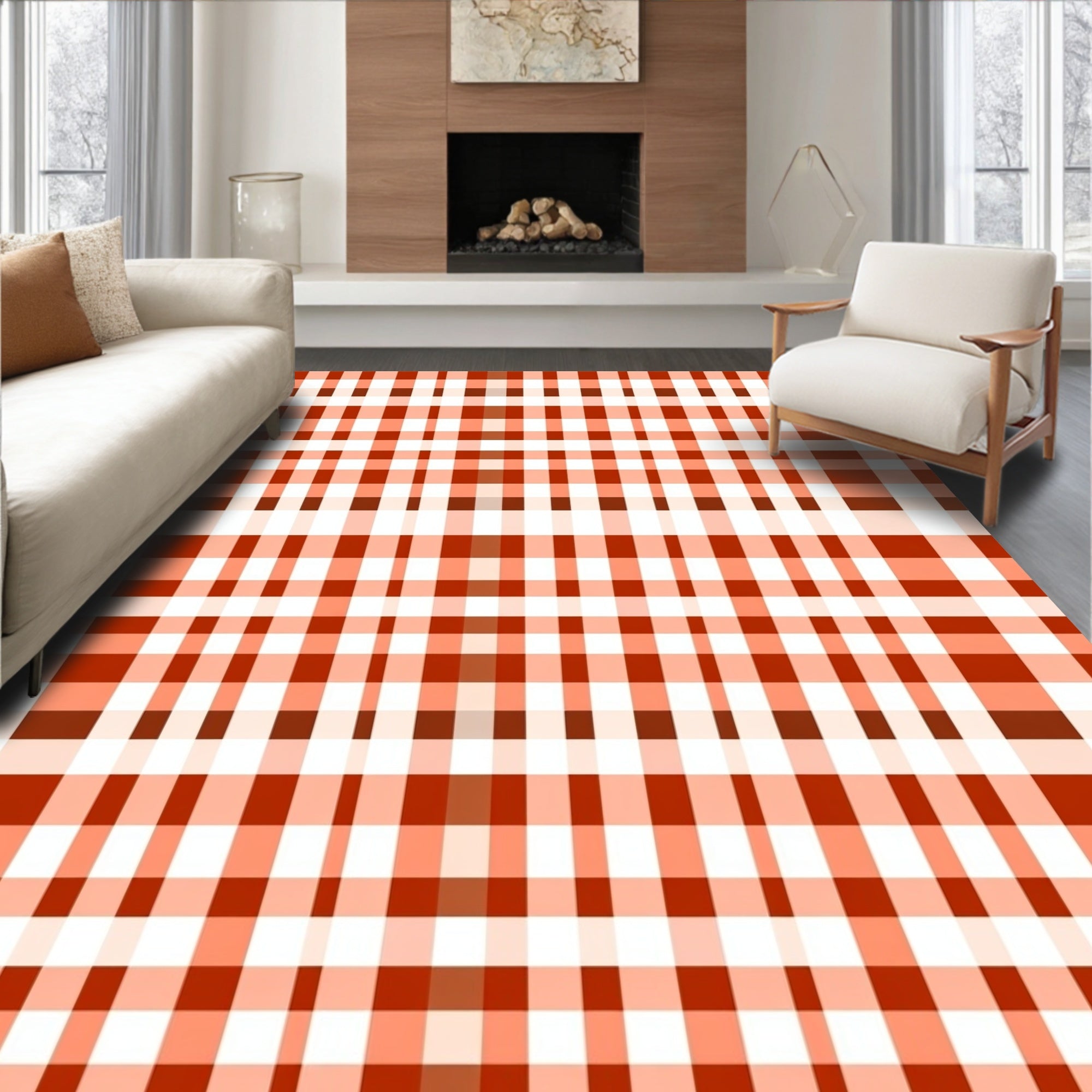 Warm Red Plaid Pattern Design Rug