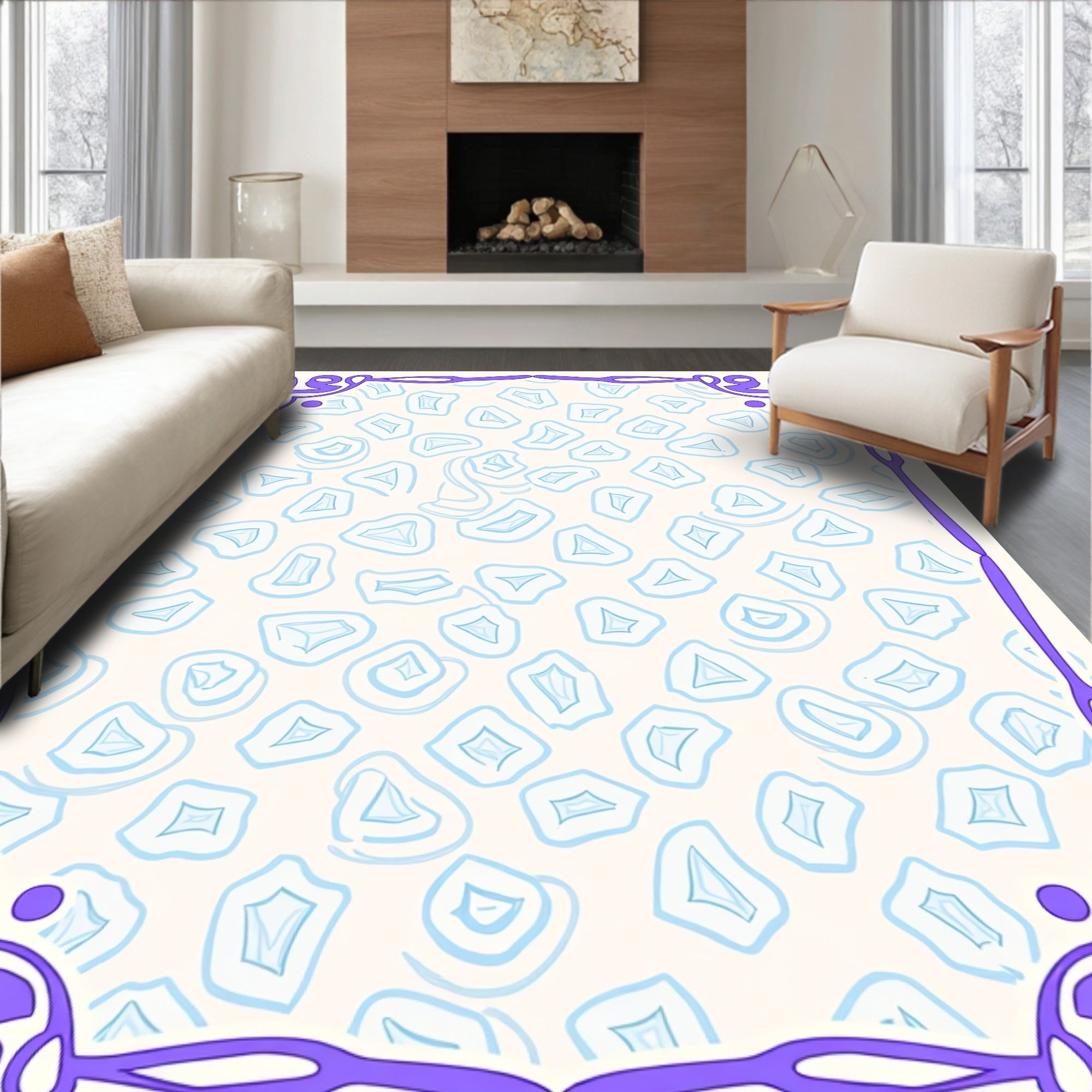 Purple Floral Art Nouveau Stone Pattern Rug