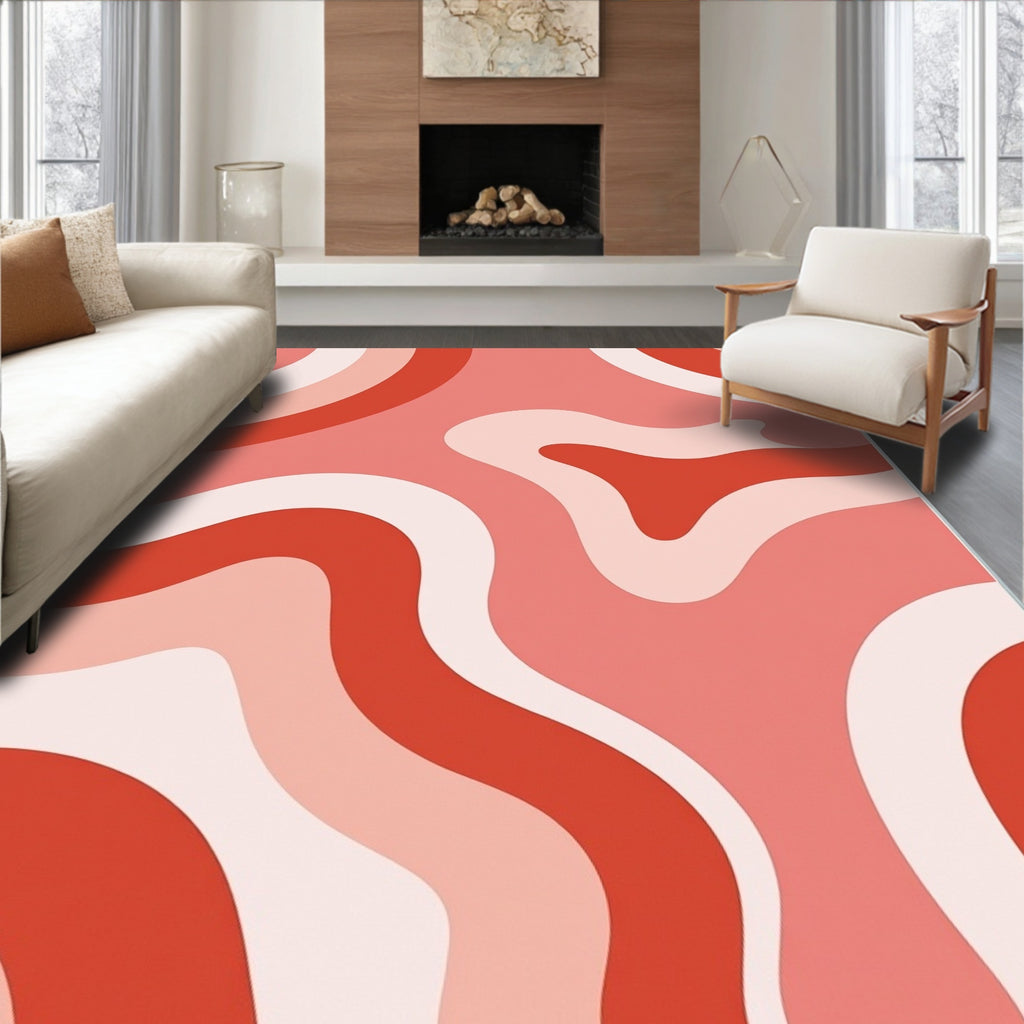 Retro Wavy Abstract Coral Rug