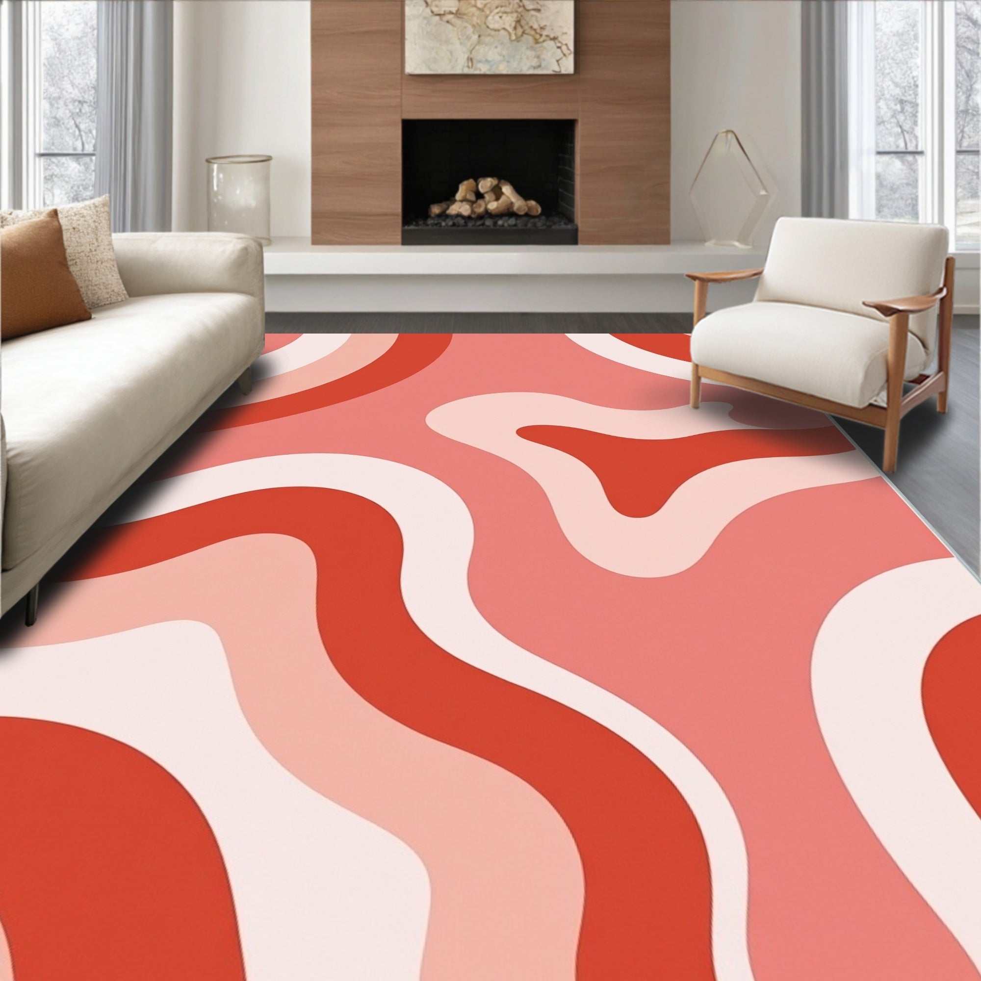 Retro Wavy Abstract Coral Rug