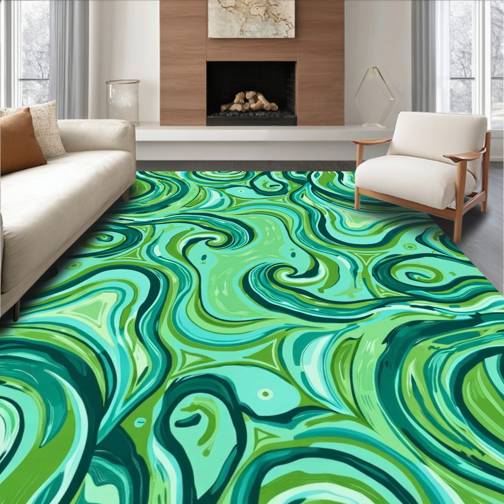 Cool Green Swirl Pattern Rug