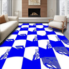 Graphic Blue White Abstract Checkered Pattern Rug