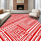 Red White Geometric Pattern Design Rug