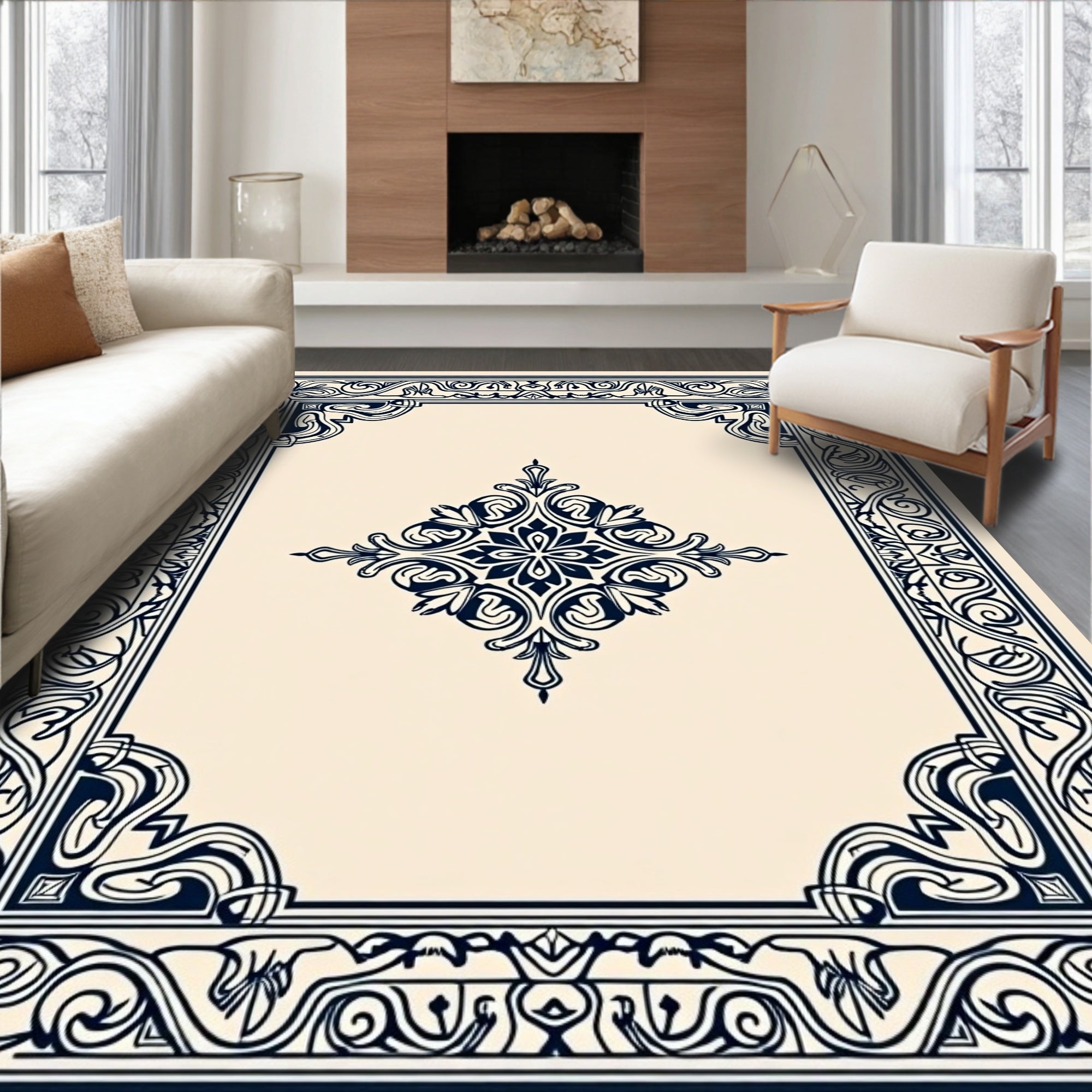 Elegant Ornamental Border Design Rug