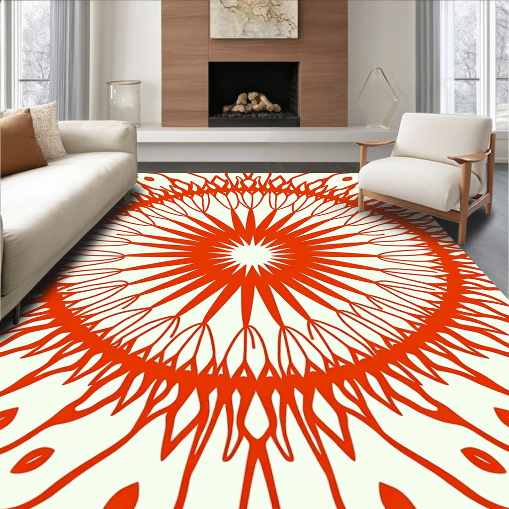 Orange Radial Lace Mandala Pattern Rug