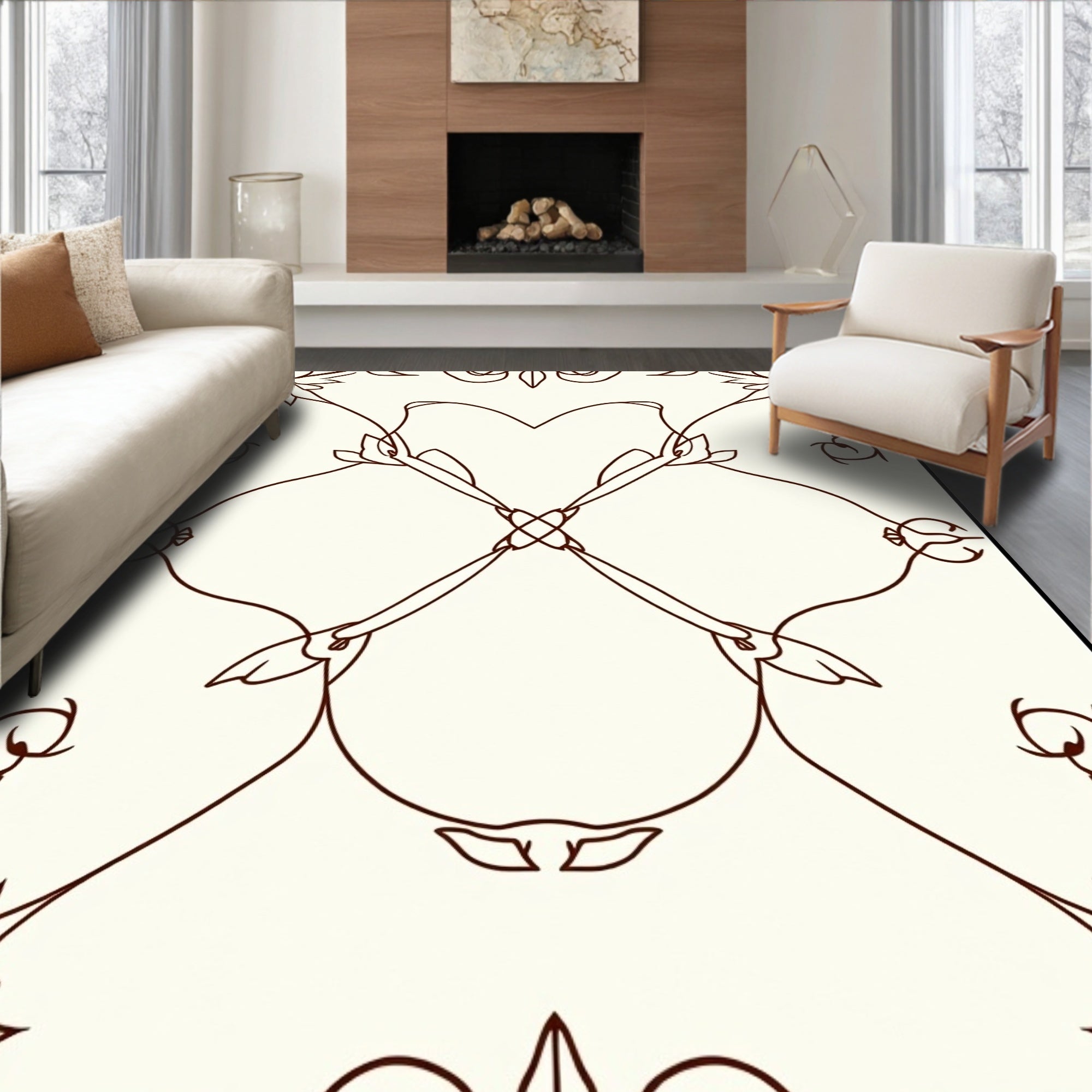 Symmetrical Floral Swirls Pattern Rug
