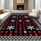 Black Red White Snowflake Pattern Rug