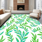 Lush Green Leafy Branch Pattern Rug