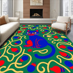 Whimsical Blue Cat Playful Pattern Rug