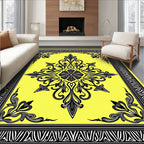 Bold Black Yellow Ornate Design Rug