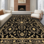 Ornate Gold Floral Scrollwork Pattern Rug