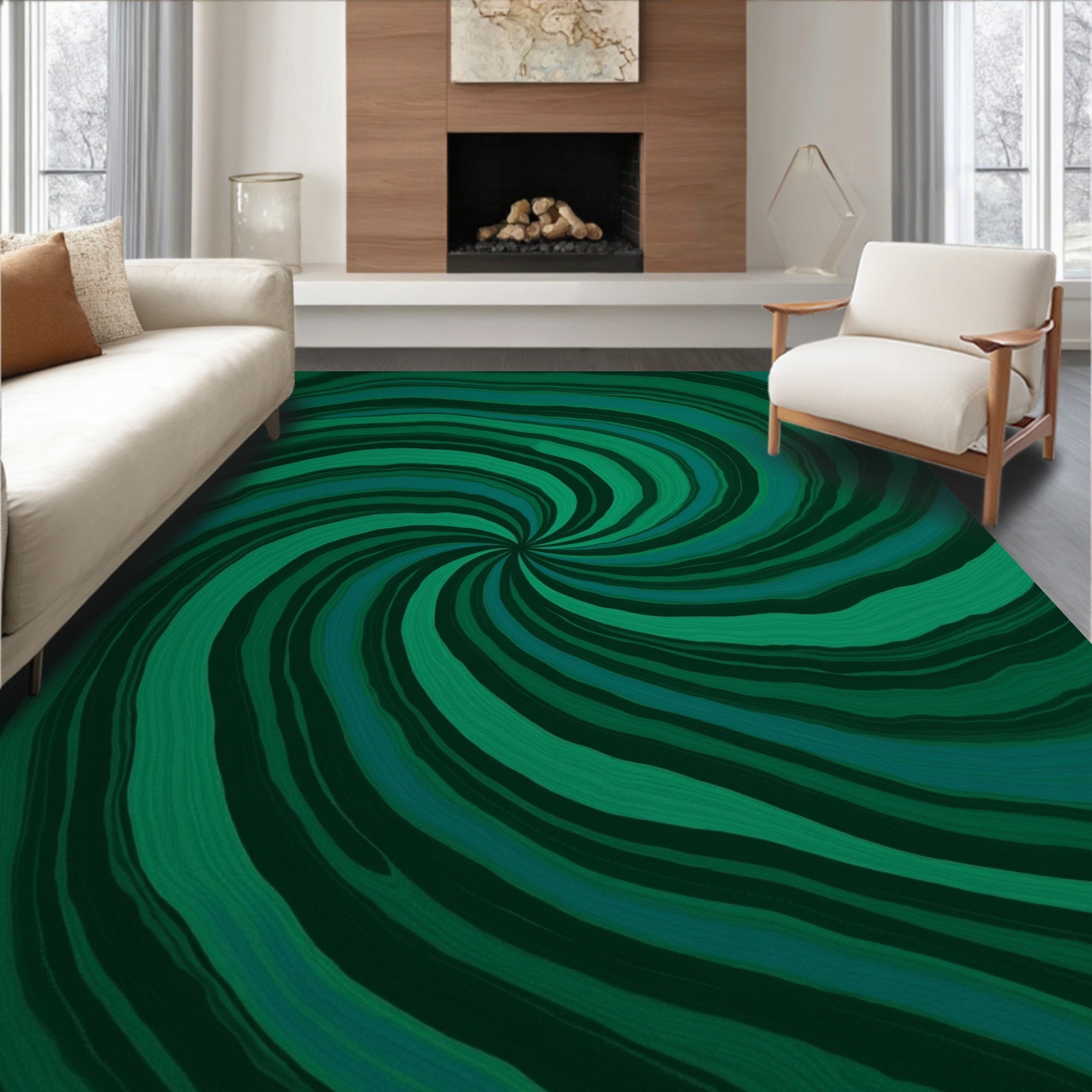Green Swirl Pattern Abstract Rug