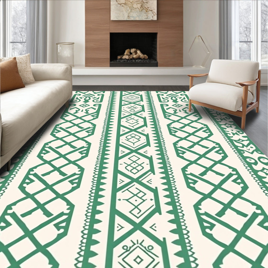 Ethnic Vertical Pattern Green Rug