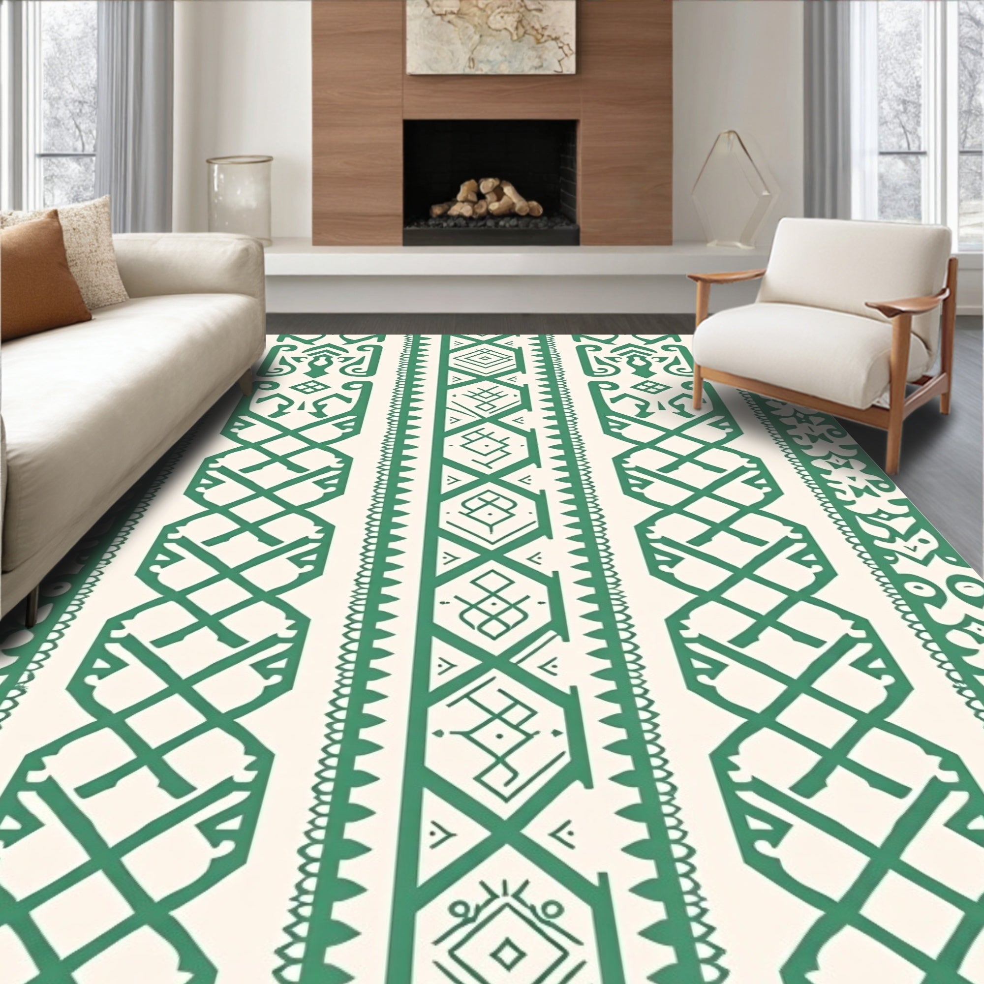 Ethnic Vertical Pattern Green Rug