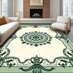 Ornate Green Floral Mandala Frame Rug