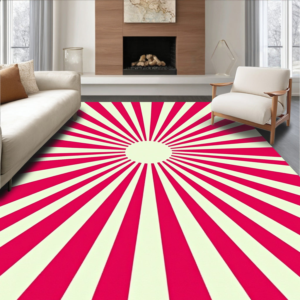 Radiant Sunburst Crimson Lines Rug