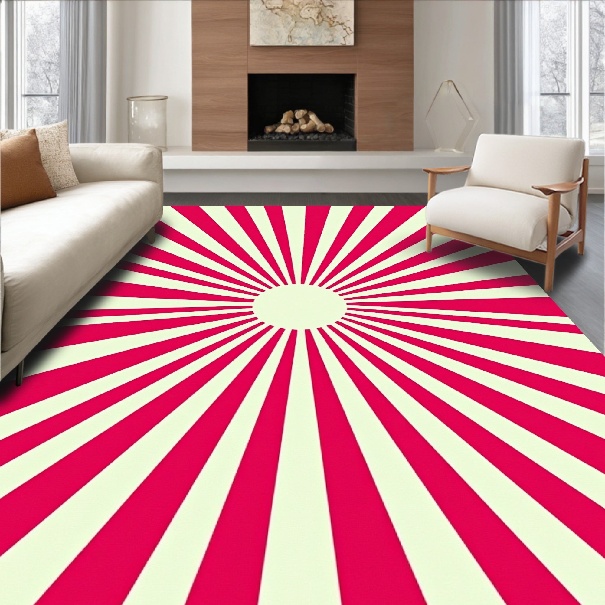Radiant Sunburst Crimson Lines Rug