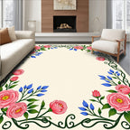 Elegant Pink Rose Vine Pattern Rug