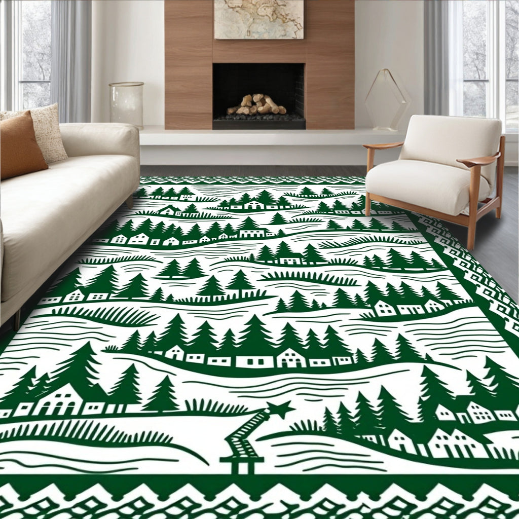 Forest Village Landscape Pattern Rug