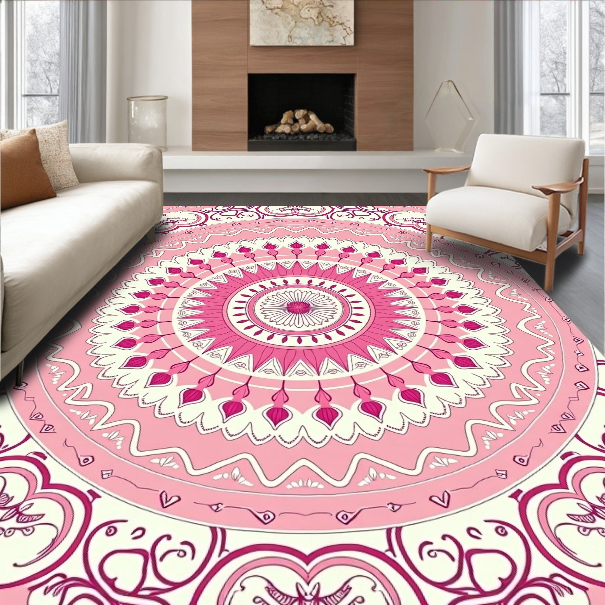 Pink Mandala Floral Symmetry Rug