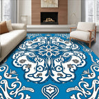 Blue White Intricate Floral Pattern Rug