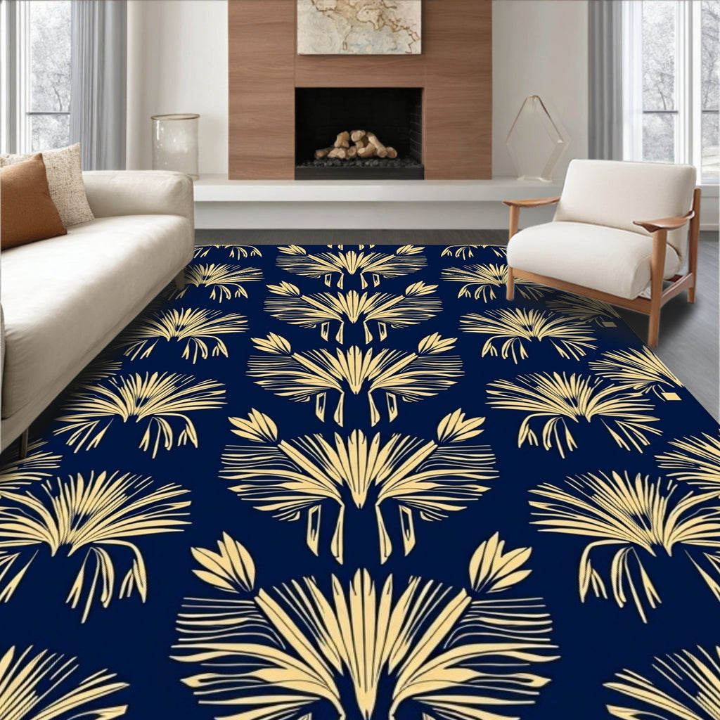 Golden Fanburst Navy Pattern Rug