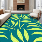 Teal Leaf Patterned Tropical Style Rug
