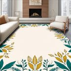 Teal Gold Botanical Border Rug