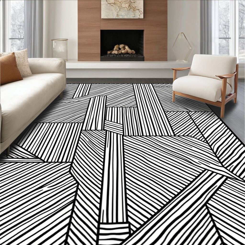 Abstract Striped Geometric Fragment Rug