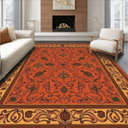 Intricate Floral Border With Deep Orange Tone Rug