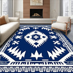 Striking Indigo Geometric Pattern Rug