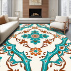 Turquoise And Orange Floral Symmetry Rug