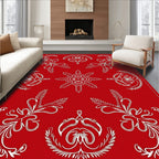 Red White Ornate Floral Scroll Rug