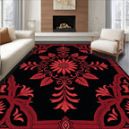 Ornate Red Floral Scrollwork Pattern Rug