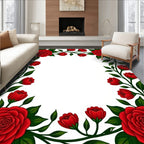 Red Rose Blooming Botanical Design Rug