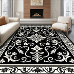 Classic Floral Scrollwork Black White Rug