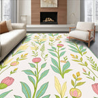 Botanical Flowers Creamy Yellow Green Design Rug