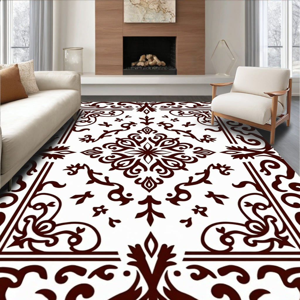 Ornate Dark Paisley Scroll Pattern Rug