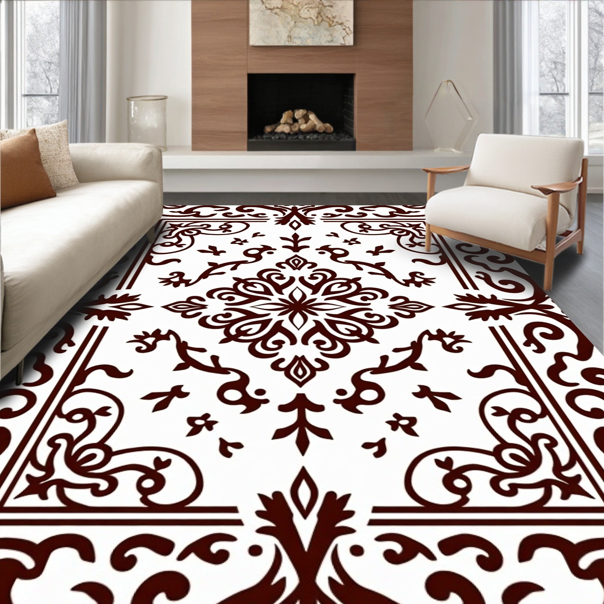 Ornate Dark Paisley Scroll Pattern Rug