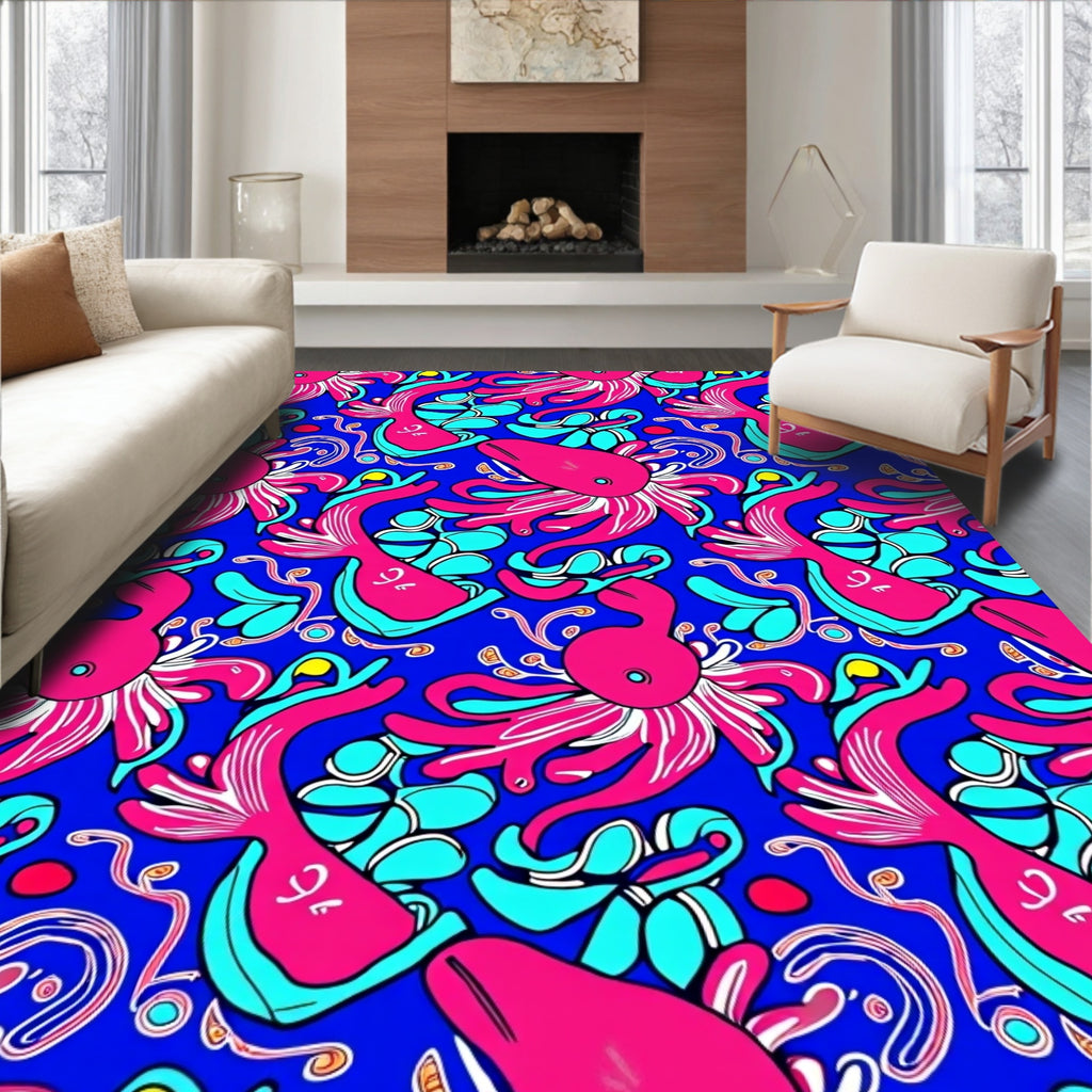 Bold Pink Octopus Aquatic Pattern Rug