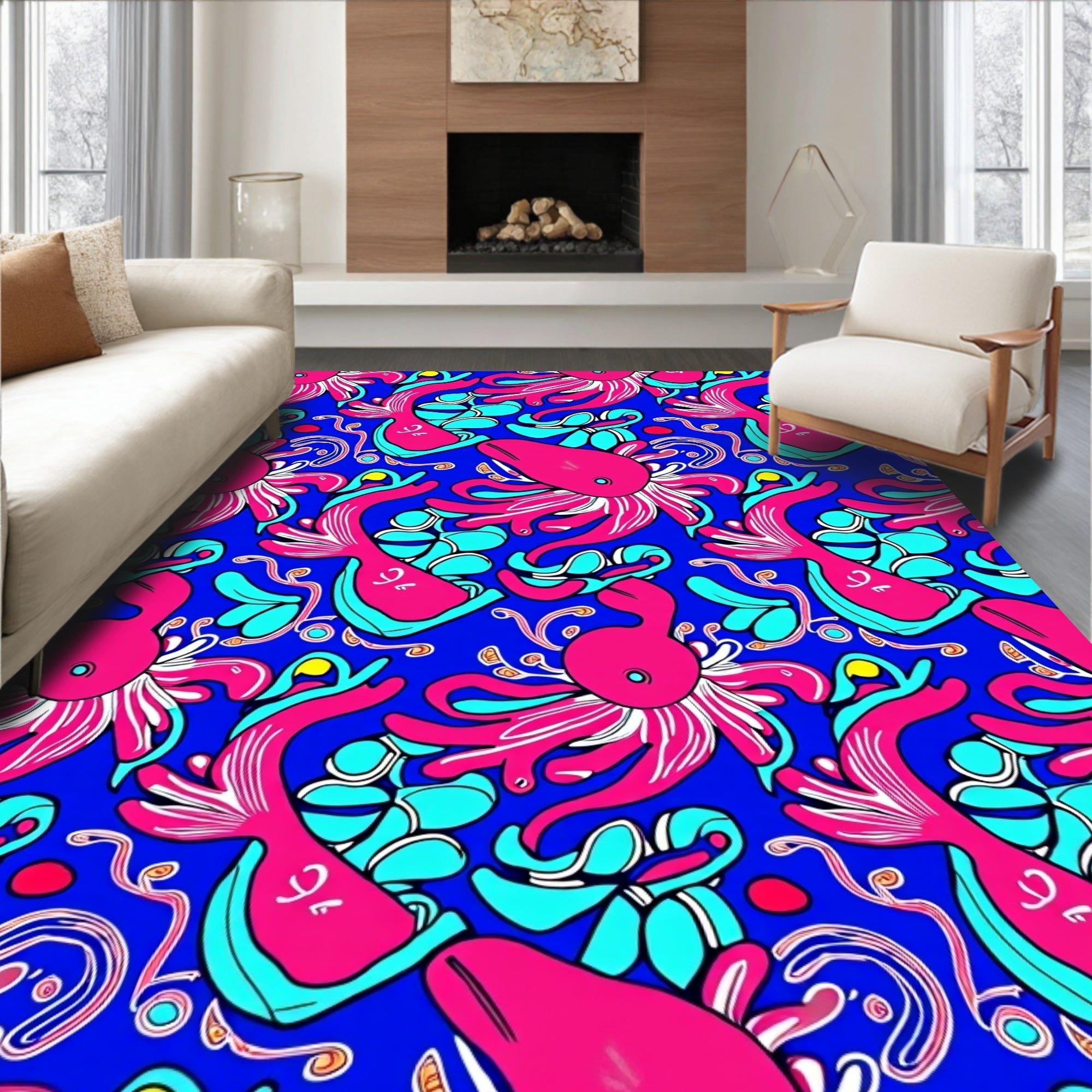 Bold Pink Octopus Aquatic Pattern Rug