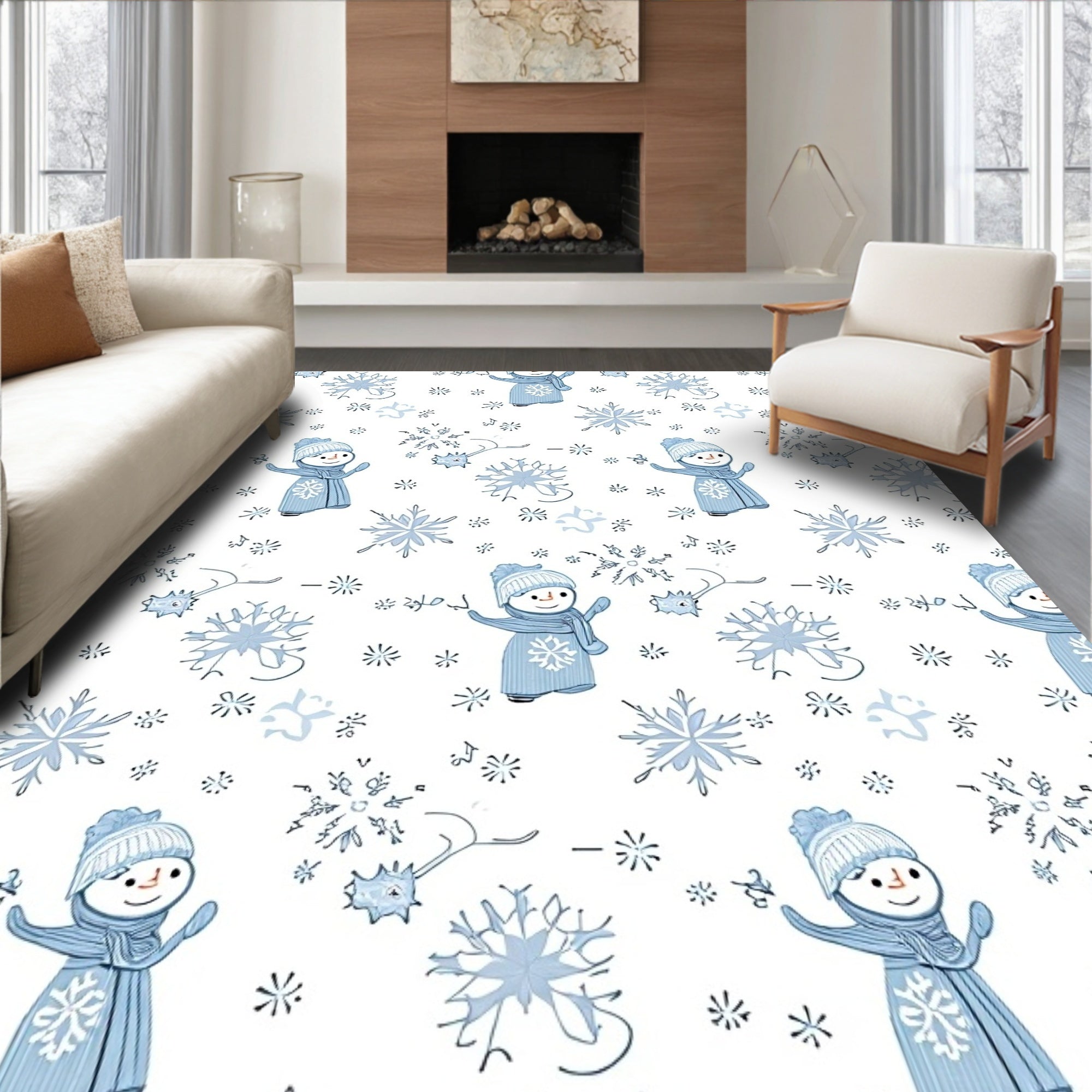 Winter Snowman And Snowflake Fun Rug