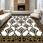 Art Deco Black Gold Geometric Pattern Rug