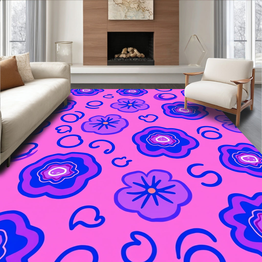 Vibrant Fuchsia Abstract Floral Swirls Rug