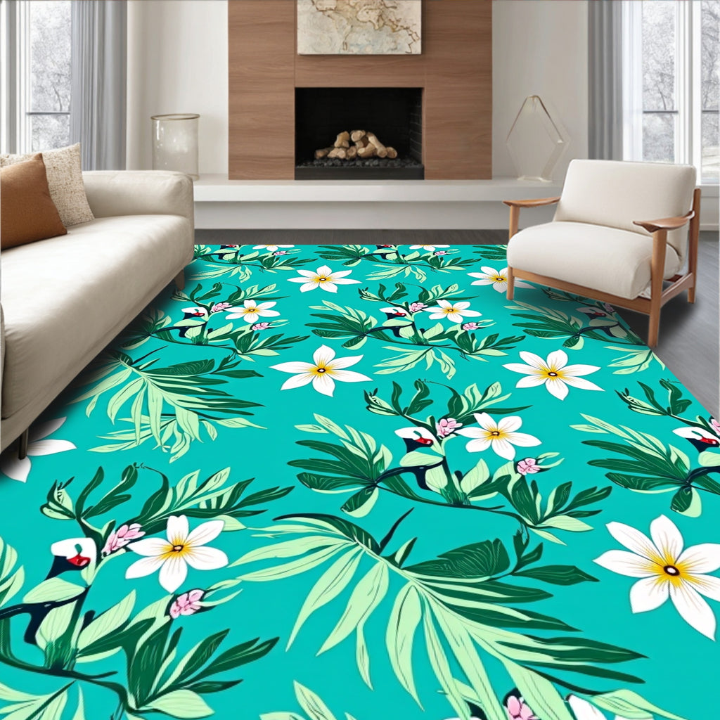 Tropical Floral Leaf Pattern Rug